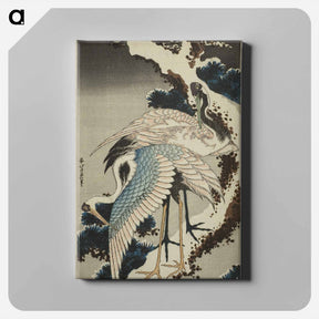 アートパネル-Hokusai's Cranes at The Branch of A Snow - 葛飾 北斎 Canvas.