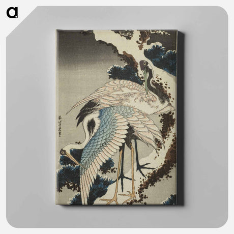アートパネル-Hokusai's Cranes at The Branch of A Snow - 葛飾 北斎 Canvas.