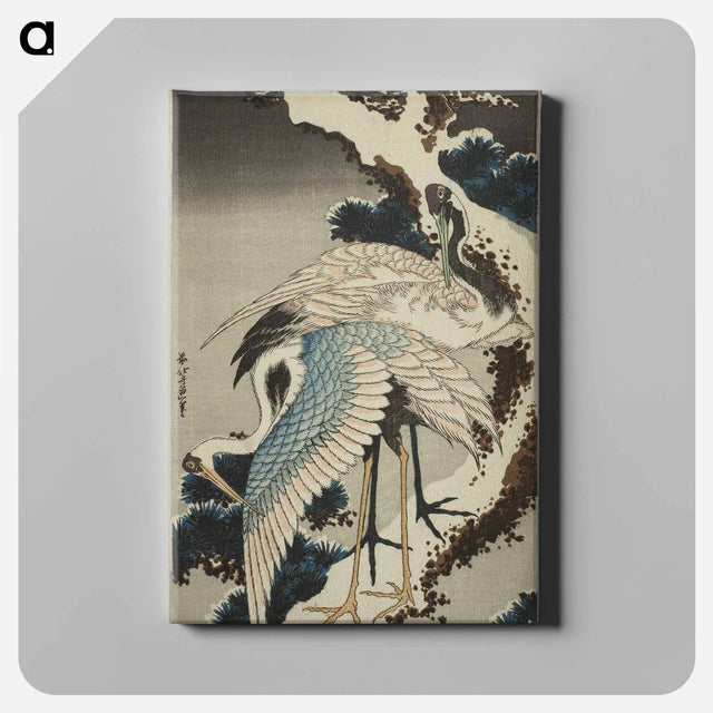 アートパネル-Hokusai's Cranes at The Branch of A Snow - 葛飾 北斎 Canvas.