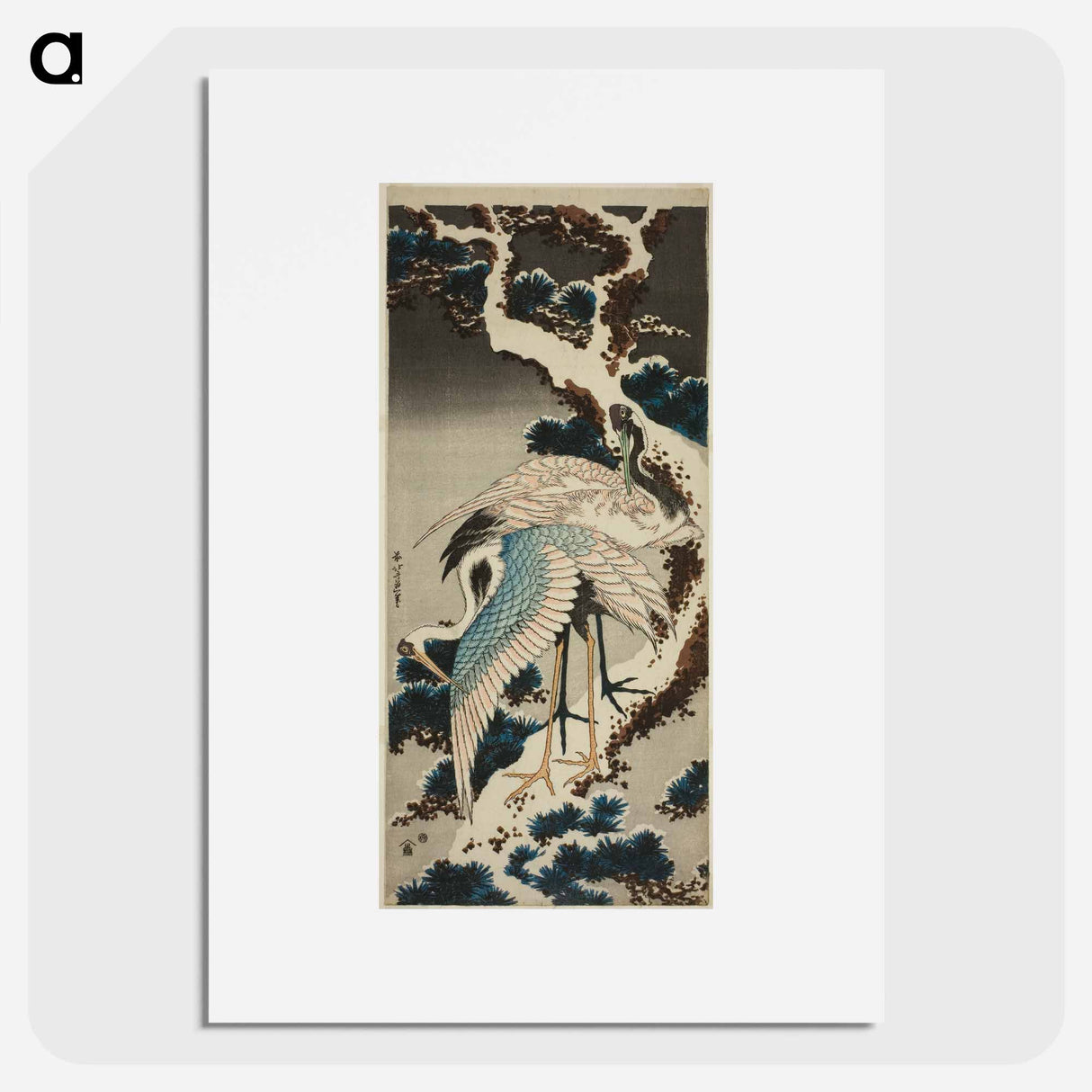 Hokusai's Cranes at The Branch of A Snow - 葛飾 北斎 Poster.