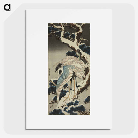アートポスター-Hokusai's Cranes at The Branch of A Snow - 葛飾 北斎 Poster.