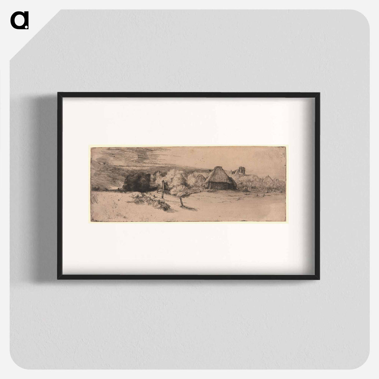 Landscape with a Farm Building and the House with the Tower - Rembrandt van Rijn Poster.