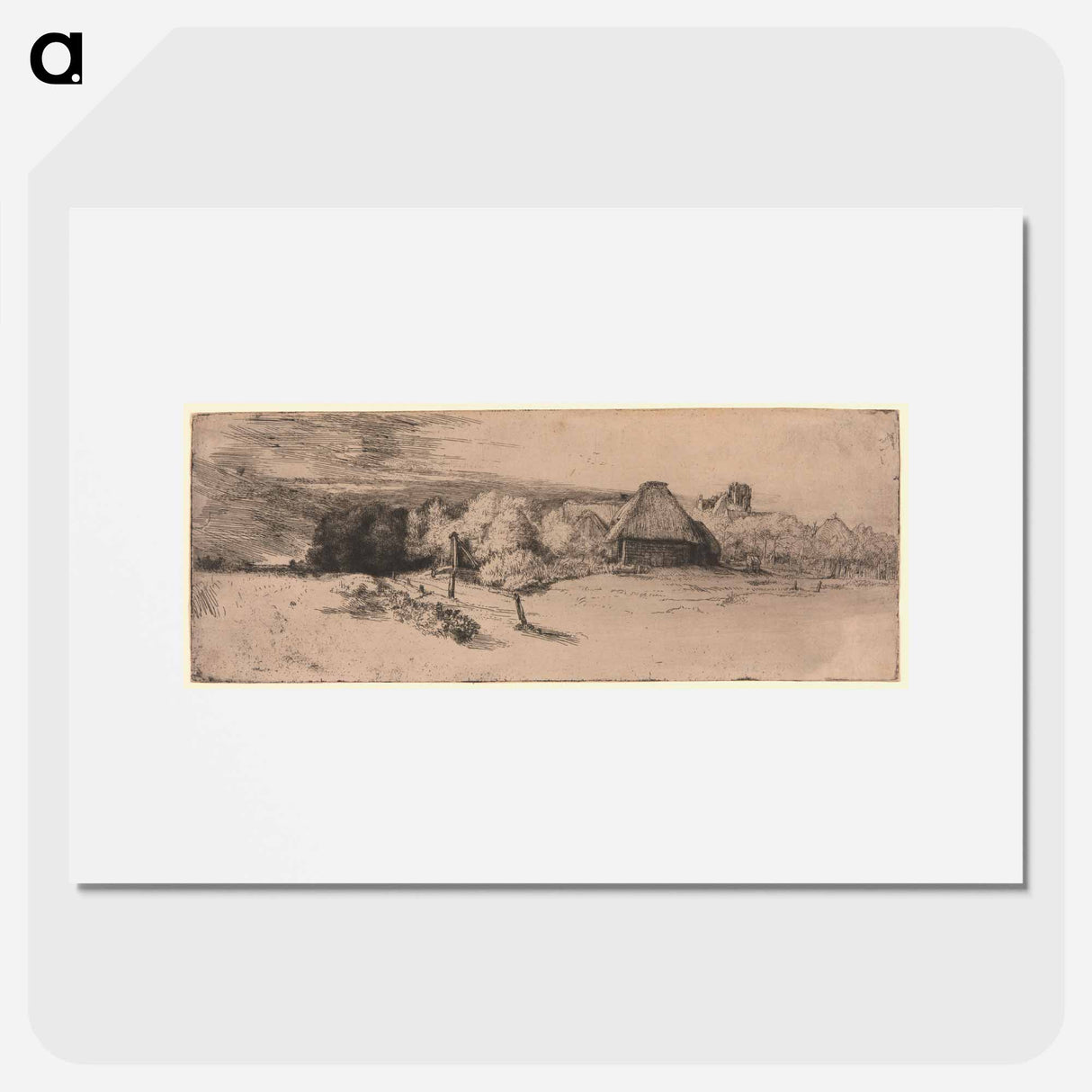 Landscape with a Farm Building and the House with the Tower - Rembrandt van Rijn Poster.