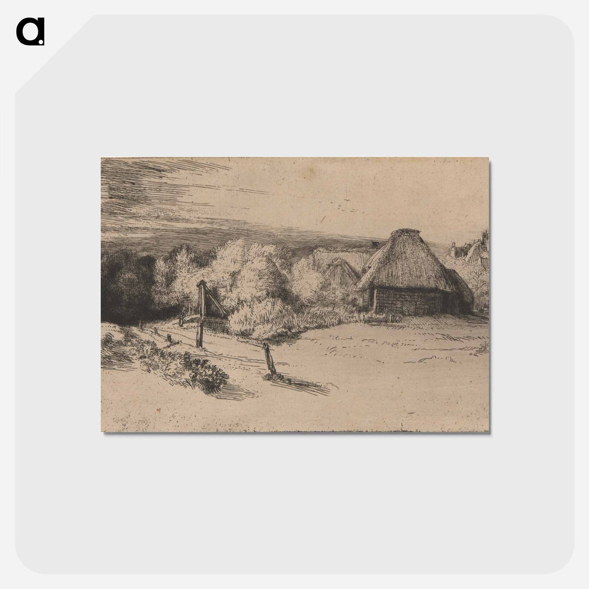 アートポストカード-Landscape with a Farm Building and the House with the Tower - レンブラント ファン レイン Postcard.