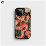Saginoike Heikuro fights the giant snake at the lake of Sayama - 歌川 国芳 Phone Case.