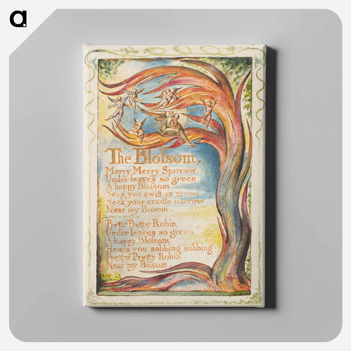 アートパネル-Songs of Innocence and of Experience: The Blossom: Merry Merry Sparrow - ウィリアム ブレイク Canvas.