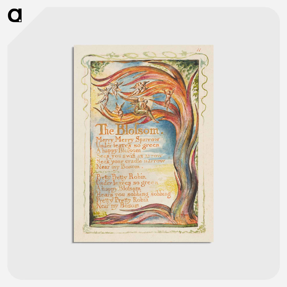 アートポストカード-Songs of Innocence and of Experience: The Blossom: Merry Merry Sparrow - ウィリアム ブレイク Postcard.