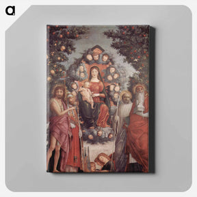 アートパネル-Madonna with saints St. John theBaptist, St. Gregory I the Great, St. Benedict - アンドレア マンテーニャ Canvas.