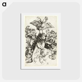アートポストカード-Coat of Arms with Lion and Rooster - アルブレヒト デューラー Postcard.