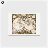 アートポストカード-Nieuwe Werelt kaert - アンティーク地図 Postcard.