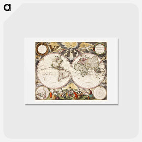 アートポストカード-Nieuwe Werelt kaert - アンティーク地図 Postcard.