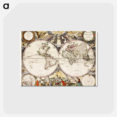 アートポストカード-Nieuwe Werelt kaert - アンティーク地図 Postcard.