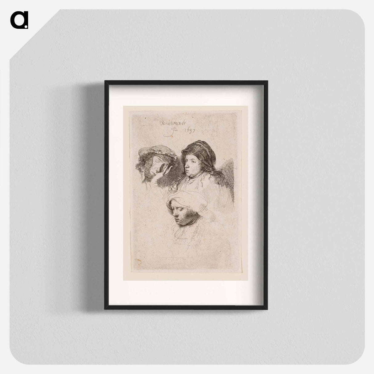 Three Heads of Women, One Asleep - Rembrandt van Rijn Poster.