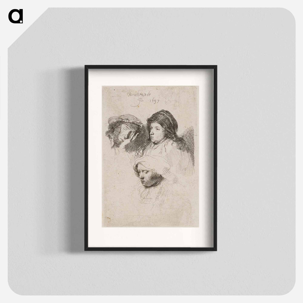 アートポスター-Three Heads of Women, One Asleep - レンブラント ファン レイン Poster.