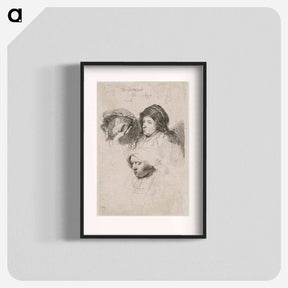 アートポスター-Three Heads of Women, One Asleep - レンブラント ファン レイン Poster.