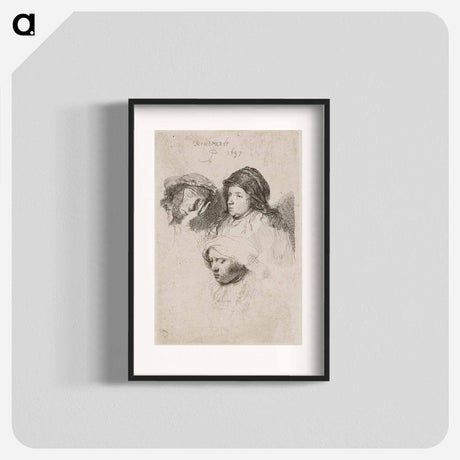 アートポスター-Three Heads of Women, One Asleep - レンブラント ファン レイン Poster.