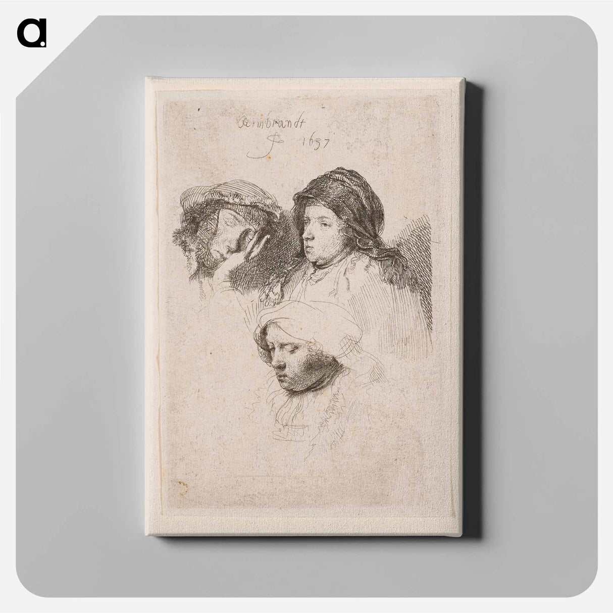 Three Heads of Women, One Asleep - Rembrandt van Rijn Canvas.