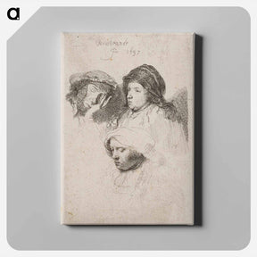 アートパネル-Three Heads of Women, One Asleep - レンブラント ファン レイン Canvas.