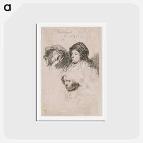 アートポストカード-Three Heads of Women, One Asleep - レンブラント ファン レイン Postcard.