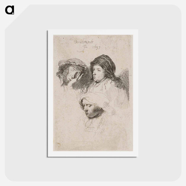 アートポストカード-Three Heads of Women, One Asleep - レンブラント ファン レイン Postcard.