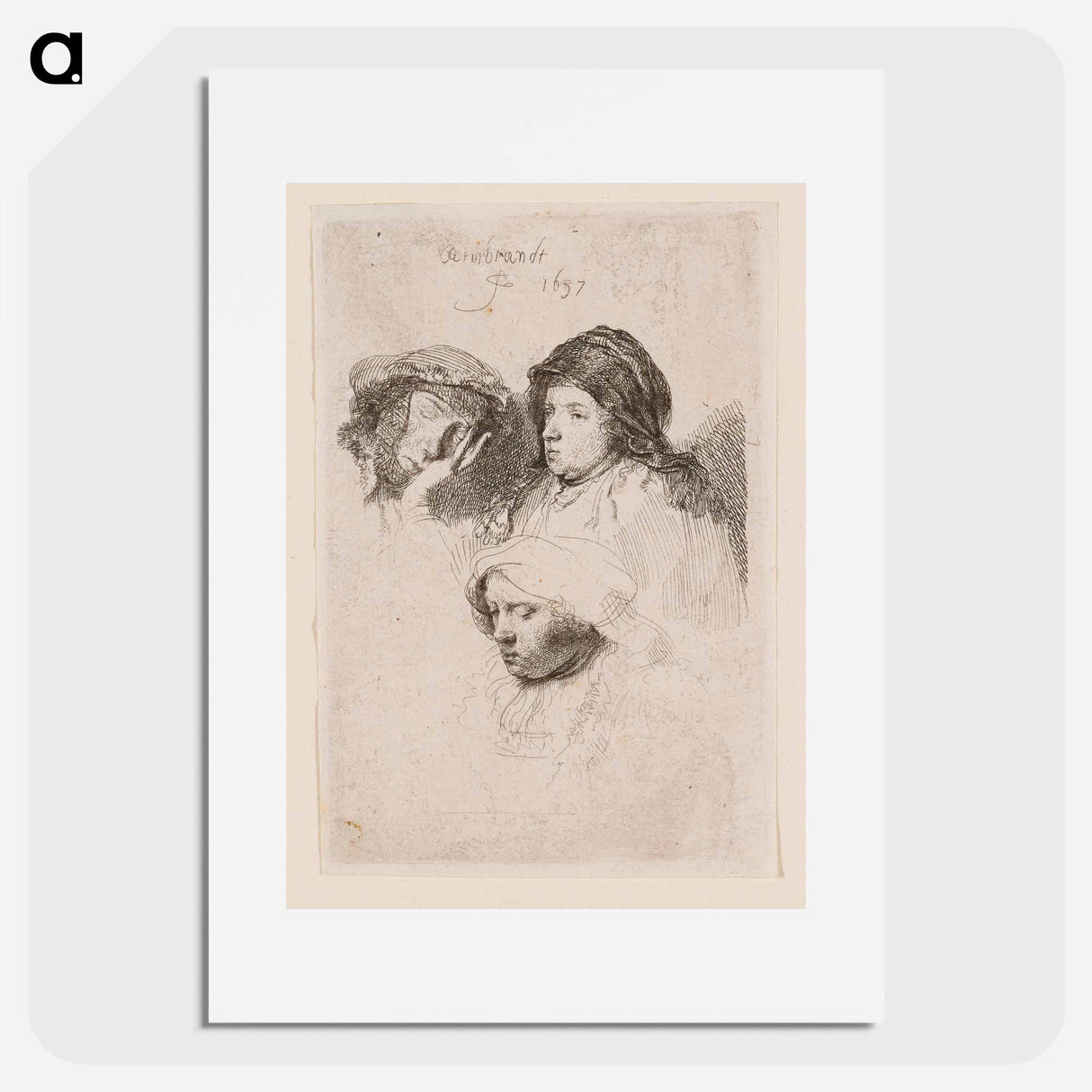 Three Heads of Women, One Asleep - Rembrandt van Rijn Poster.