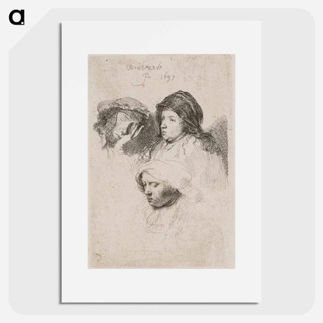 アートポスター-Three Heads of Women, One Asleep - レンブラント ファン レイン Poster.