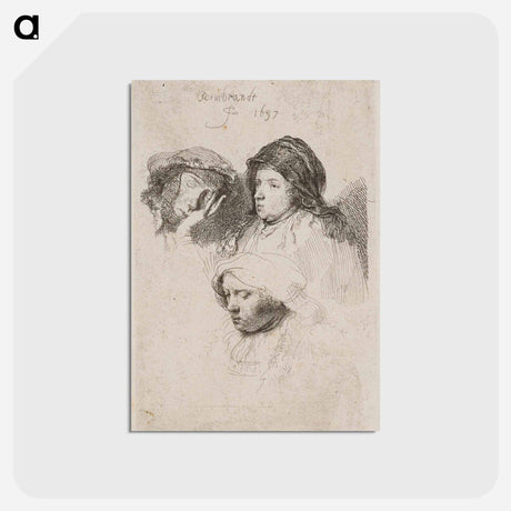 アートポストカード-Three Heads of Women, One Asleep - レンブラント ファン レイン Postcard.