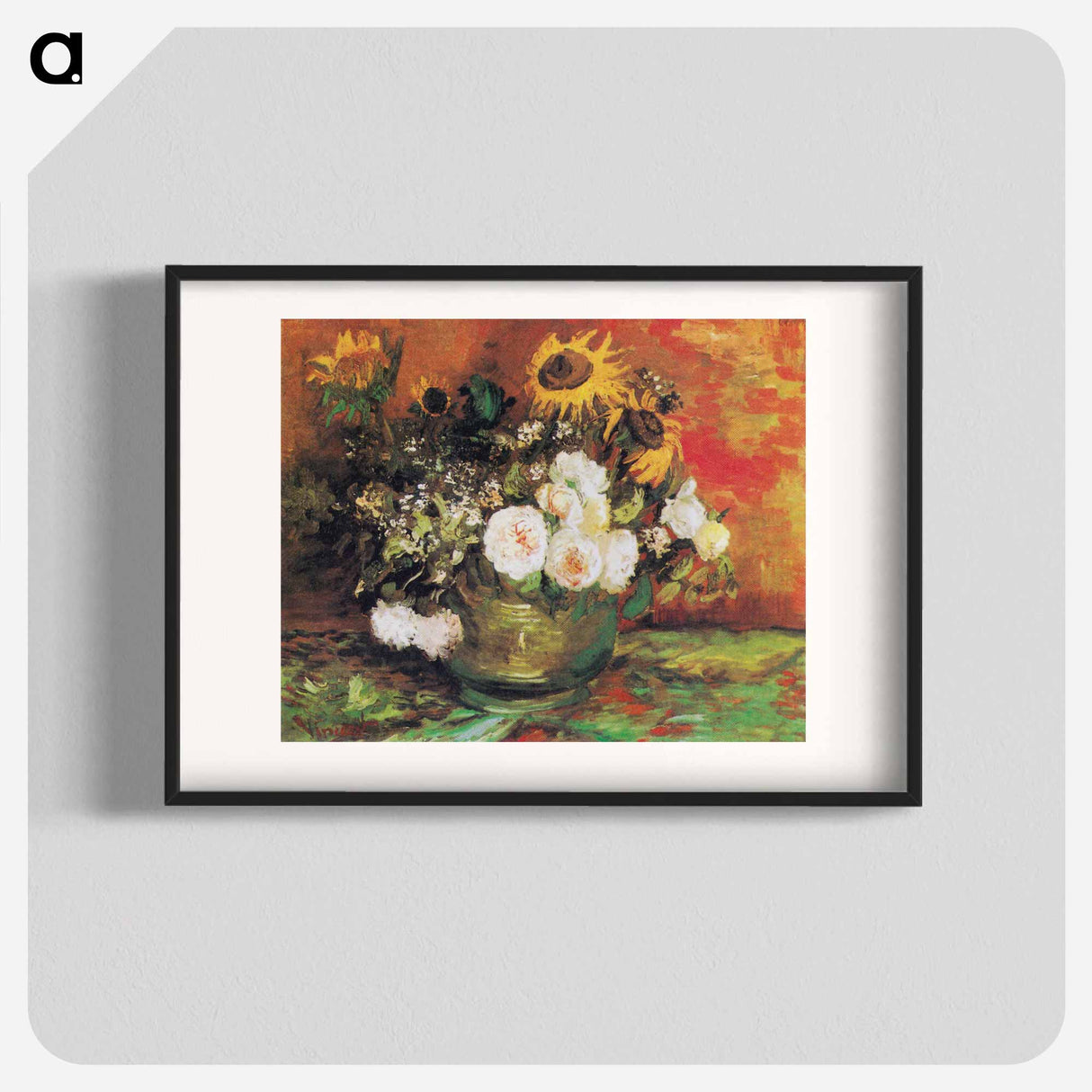 Bowl With Sunflowers Roses And Other Flowers - フィンセント ファン ゴッホ Poster.