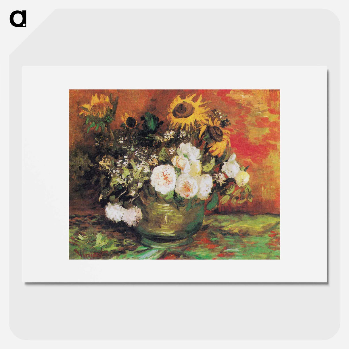 Bowl With Sunflowers Roses And Other Flowers - フィンセント ファン ゴッホ Poster.