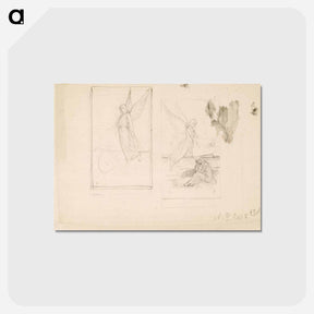 アートポストカード-Kaksi sommitteluluonnosta enkelistä ja istuvasta naisesta - アルバート エーデルフェルト Postcard.