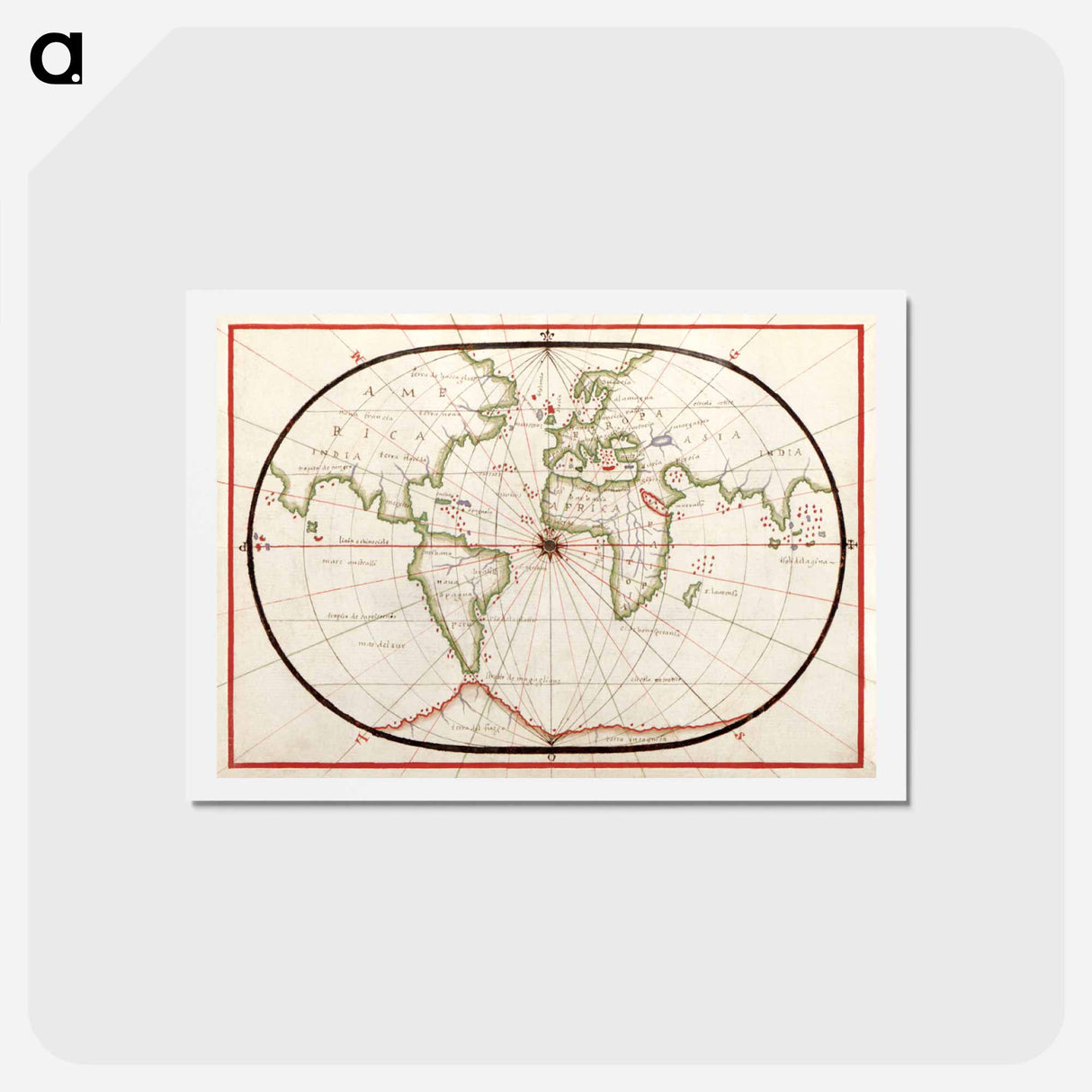 アートポストカード-Portolan atlas of the Mediterranean Sea, western Europe, and the northwest coast of Africa - アンティーク地図 Postcard.
