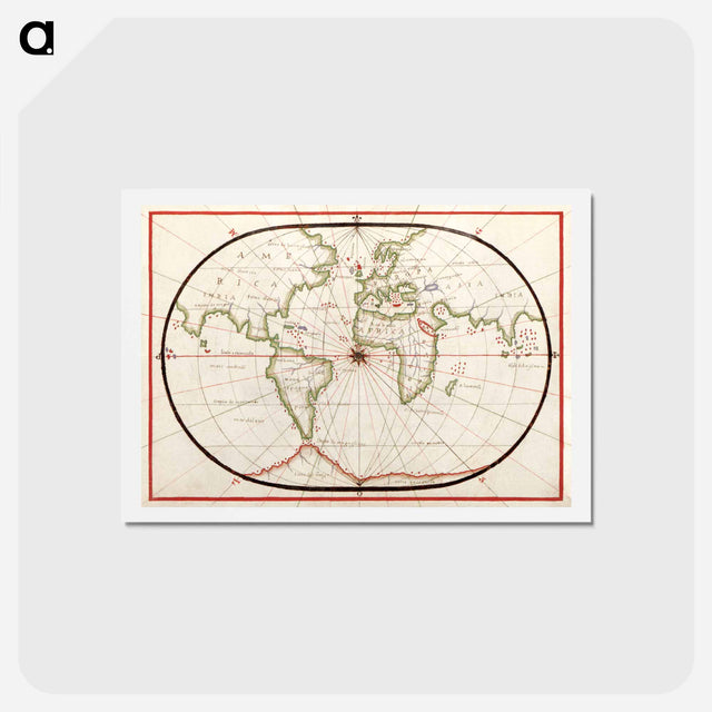 アートポストカード-Portolan atlas of the Mediterranean Sea, western Europe, and the northwest coast of Africa - アンティーク地図 Postcard.