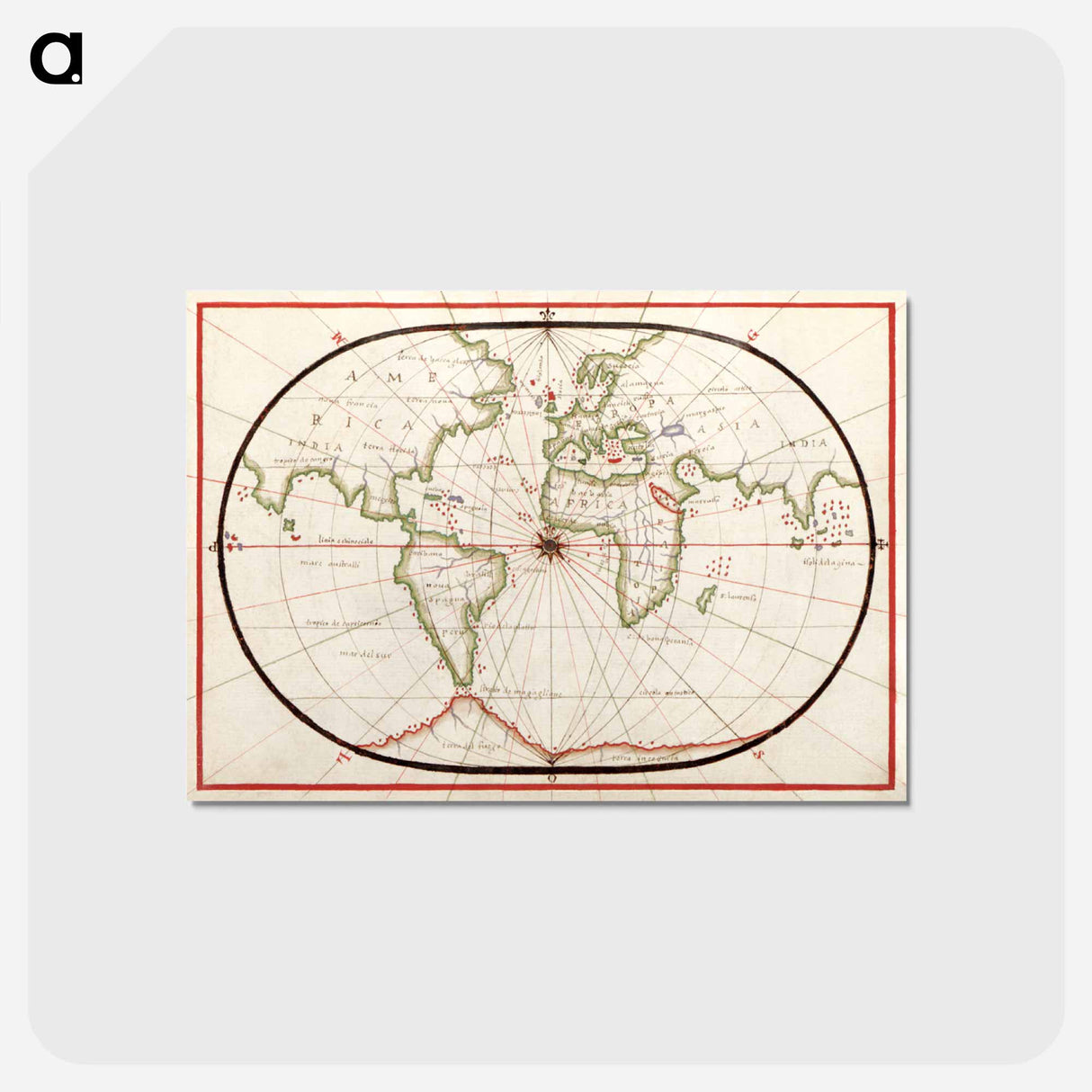 アートポストカード-Portolan atlas of the Mediterranean Sea, western Europe, and the northwest coast of Africa - アンティーク地図 Postcard.