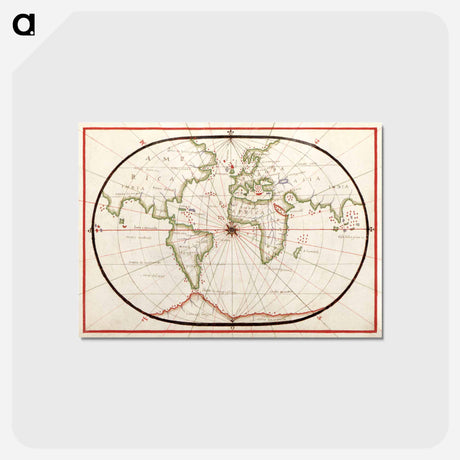 アートポストカード-Portolan atlas of the Mediterranean Sea, western Europe, and the northwest coast of Africa - アンティーク地図 Postcard.