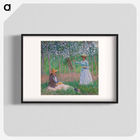 アートポスター-In the Woods at Giverny: Blanche Hoschedé at Her Easel with Suzanne Hoschedé Reading - クロード モネ Poster.