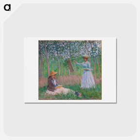 アートポストカード-In the Woods at Giverny: Blanche Hoschedé at Her Easel with Suzanne Hoschedé Reading - クロード モネ Postcard.