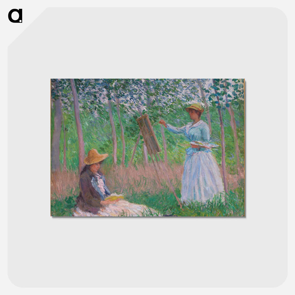 アートポストカード-In the Woods at Giverny: Blanche Hoschedé at Her Easel with Suzanne Hoschedé Reading - クロード モネ Postcard.
