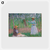 アートポストカード-In the Woods at Giverny: Blanche Hoschedé at Her Easel with Suzanne Hoschedé Reading - クロード モネ Postcard.