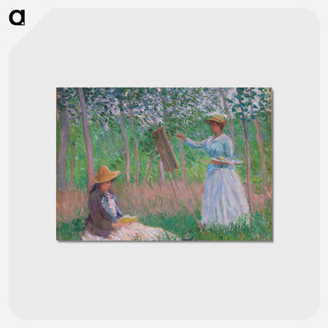 アートポストカード-In the Woods at Giverny: Blanche Hoschedé at Her Easel with Suzanne Hoschedé Reading - クロード モネ Postcard.