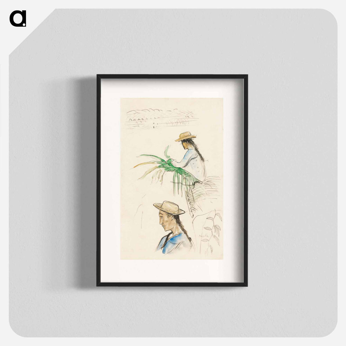 Sketches of Figures, Pandanus Leaf, and Vanilla Plant - Paul Gauguin Poster.