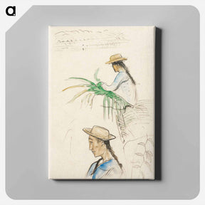 アートパネル-Sketches of Figures, Pandanus Leaf, and Vanilla Plant - ポール ゴーギャン Canvas.
