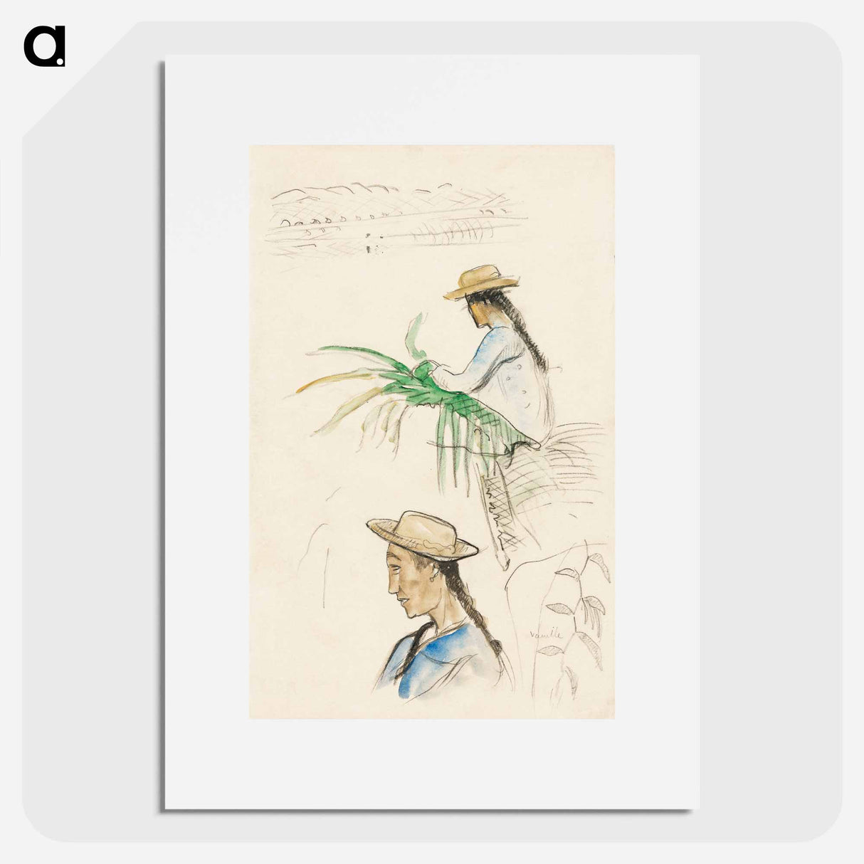 Sketches of Figures, Pandanus Leaf, and Vanilla Plant - Paul Gauguin Poster.