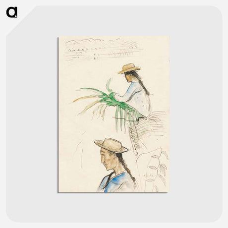 アートポストカード-Sketches of Figures, Pandanus Leaf, and Vanilla Plant - ポール ゴーギャン Postcard.