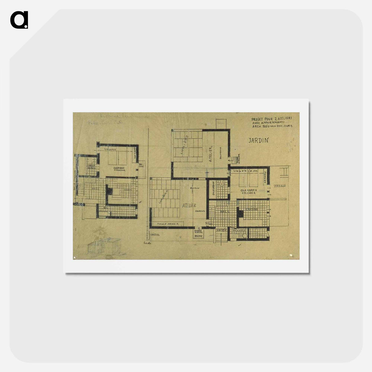 アートポストカード-Double studio apartment design, plans and axonometry - テオ ファン ドゥースブルフ Postcard.