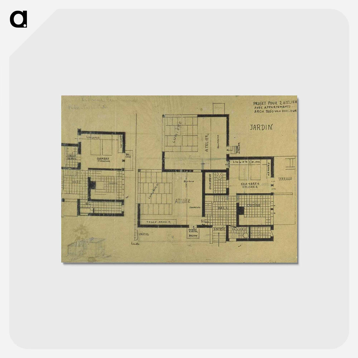 アートポストカード-Double studio apartment design, plans and axonometry - テオ ファン ドゥースブルフ Postcard.