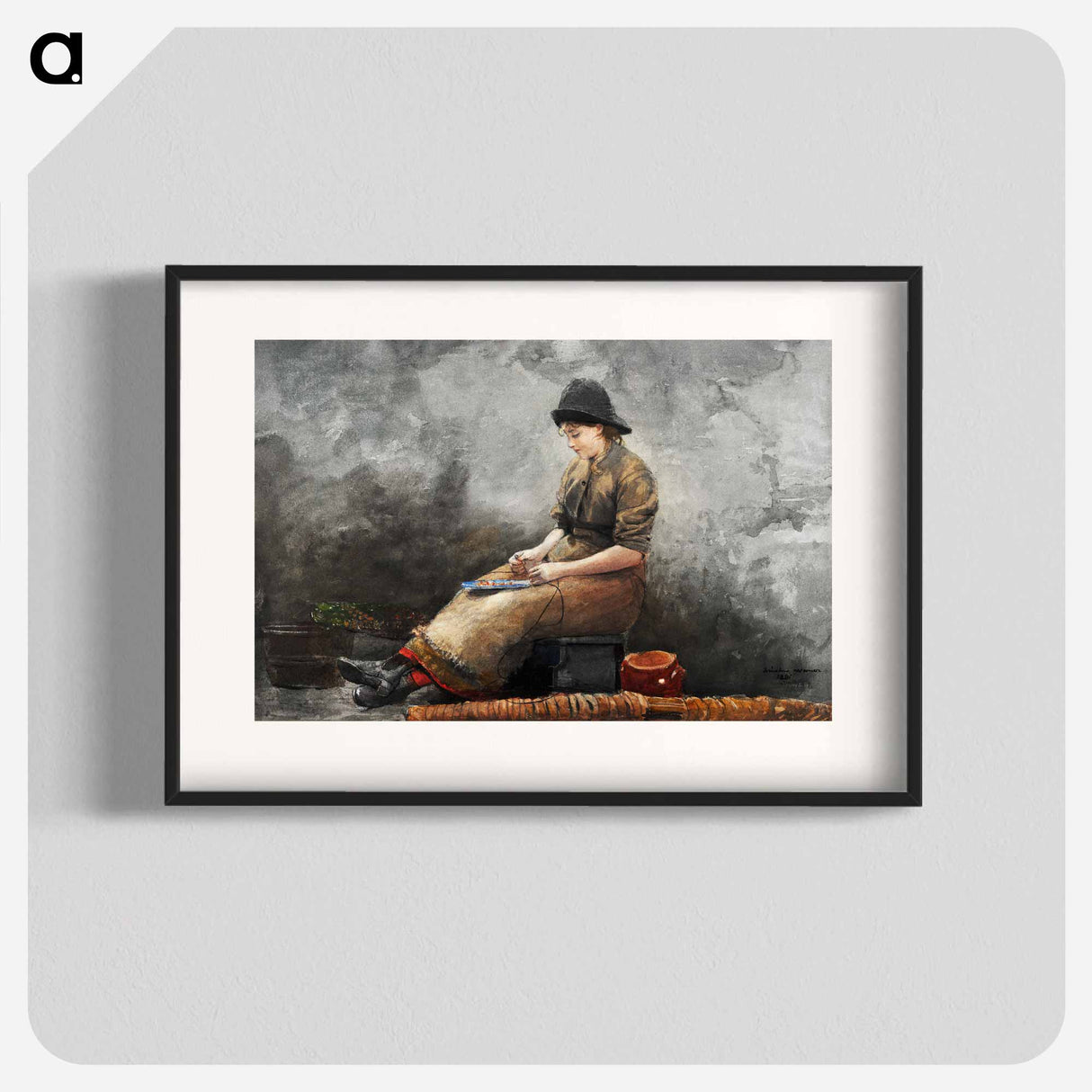 A Fishergirl Baiting Lines - Winslow Homer Poster.