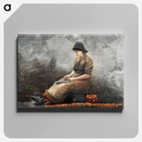 A Fishergirl Baiting Lines - Winslow Homer Canvas.