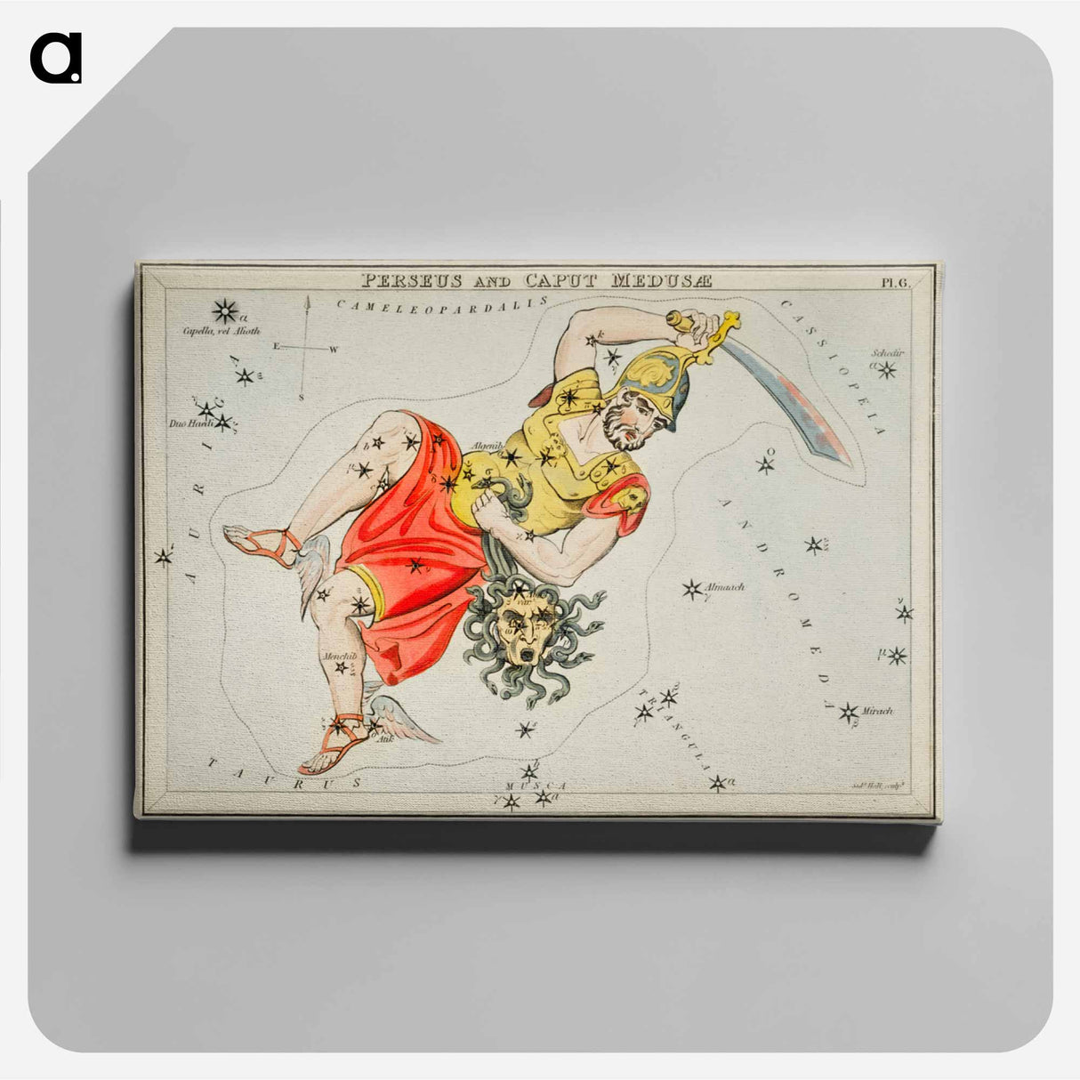 Sidney Hall’s astronomical chart illustration of the Perseus and the Caput Medusae - アンティーク地図 Canvas.