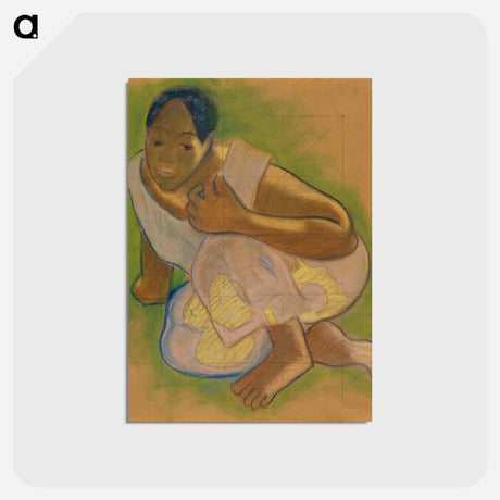 アートポストカード-Crouching Tahitian Woman - ポール ゴーギャン Postcard.