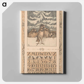 アートパネル-Kalenderblad december met mussen in de sneeuw - テオ ヴァン ホイテマ Canvas.